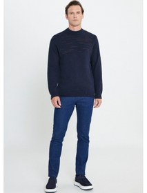 Resim AC&Co / Altınyıldız Classics Erkek Lacı Bordo Standart Fit Normal Kesim Yarım Balıkçı Yaka Triko Kazak Lacı Bordo 