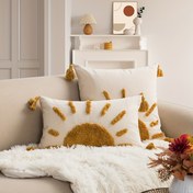Resim 1 Adet Sarı Güneş Tüylü Yastık Kılıfı - Modern Geometrik Tasarım, Yumuşak Polyester Kumaş, Fermuarlı Kapatma, Sadece Elde Yıkama, Koltuk, Oturma Odası veya Yatak Odası Dekoru İçin Mükemmel, Oturma Odası Aksesuarı | Çağdaş Tarz | Dokulu Kumaş, Dekoratif Yastıklar 