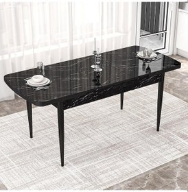 Resim Canisa Concept Kor Serisi 70x114 Açılabilir Mutfak Masası Takımı Siyah Mermer Desen Masa 4 Krem Sandalye Masa Siyah Mermer Sandalyeler Krem 