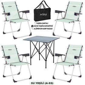 Resim 4 Adet Katlanır Kamp Sandalyesi Ve Alüminyum Masa Seti - Rock Dark - Su Yeşili - Taşıma Çantalı Çok Renkli 