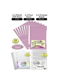 Resim Telli Dosya Plastik A4 10 Lu Poşet Dosya 50 Li A4 Fotokopi Kağıdı 100 Adet 1 Paket Ekonomik Kaliteli Şeffaf Kapak Dosya Lila 