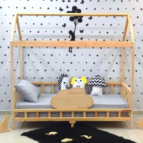 Resim MiniWood Montessori Yatak Bulut Karyola 90X190 Ahşap Yatak 