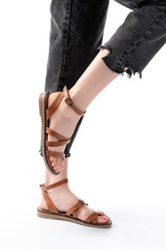 Resim Genel Markalar 205-209 Taba Hakiki Deri Tokalı Parmak Arası Kadın Sandalet 