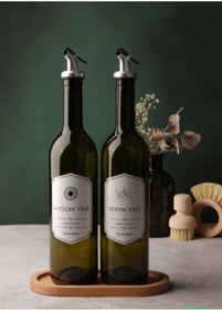 Resim Bayev Retro Paris Ahşağ Standlı Yağlık Set - 3 Parça 750ml Nar Ekşi Sosluk Sirkelik Seti Şurup Dökücü 