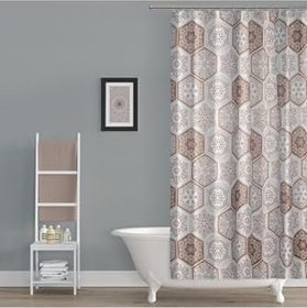 Resim Tropik Home Banyo Perdesi - Tek Kanat Duş Perdesi, Polyester Kumaş Duşakabin Perdesi 180x200 Cm Küvet Perdesi Kahverengi 