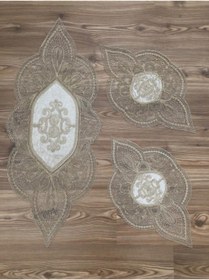 Resim WENESSİ Kadife Kordon Nakışlı 3 Lü Salon/yatak Odası Takım (kahverengi) 