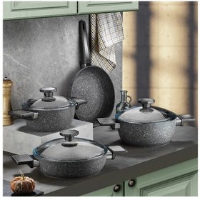 Resim Aryıldız Vortex Granitium 7 Parça Granit Tencere Seti Ar260241 Gri 