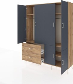 Resim Hyperion Gardrop 5 Raflı 2 Çekmeceli 2 Askılı 176x44x221 Çam-antrasit/çam Antrasit/çam 