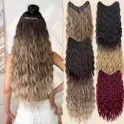 Resim Kadınlar ve kızlar için parti ve günlük kullanım için su dalga desenli 60.96 cm uzunlukta V şeklindeki ombre siyah renkli saç uzantısı fiber sentetik saç parçası 