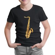 Resim Saksafon Siyah Çocuk Tshirt 