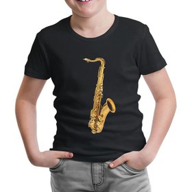 Resim Saksafon Siyah Çocuk Tshirt 