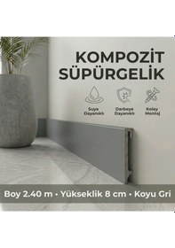 Resim Espumo Kompozit Süpürgelik 8 cm Koyu Gri | Suya Dayanıklı Parke Duvar Süpürgelik 2,40 m ESP203 
