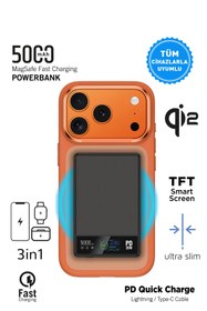 Resim İntouch Magsafe QI2 Pd Quick Ultra Slim Powerbank 5000mAh TFT Smart Ekran Premium Hızlı Taşınabilir Batarya 