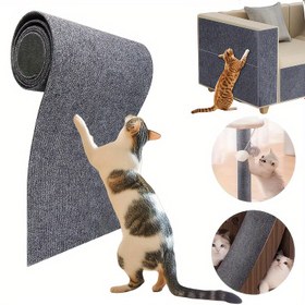 Resim Ölçüye Kesimli Yapışkan Kedi Tırmalama Matı Rulo, Çok Uzunluklu EVA Tırmalama Pedleri, Kanepe & Duvar Koruyucu, Dayanıklı Kedi Halısı için Yatay & Dikey Kullanım ile Yapışkan Bant - Kedi Mobilyası Koruma için İdeal 