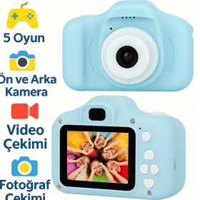 Resim Çocuklar Için Çift Kameralı Renkli Dijital Fotoğraf Makinesi – Video, Oyun ve Fotoğraf Özellikli 