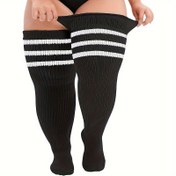 Resim 68,04 KG Büyük Boy Kalın Diz Üstü Çoraplar, Çok Uzun Çizgili Kalın Diz Üstü Çorap - Ayak Isıtıcı Çizme Çorabı 