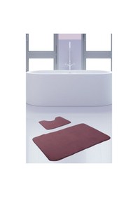 Resim Unicolor Düz Mürdüm 2'li Banyo Paspası Halısı Seti Kaymaz Deri Ta Mürdüm 