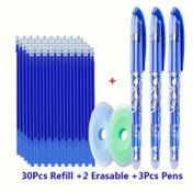 Resim 35 Adet Silinebilir Jel Kalem - 0.5mm Uç - Isı & Ovma Dirençli - Okul & Ofis Kullanımı İçin İdeal (30 dolum + 3 kalem + 2 Silgi) 