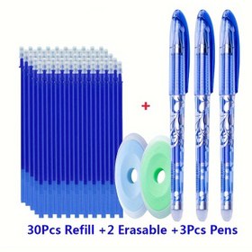 Resim 35 Adet Silinebilir Jel Kalem - 0.5mm Uç - Isı & Ovma Dirençli - Okul & Ofis Kullanımı İçin İdeal (30 dolum + 3 kalem + 2 Silgi) 