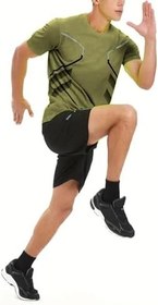 Resim Ghassy Co. Erkek Ultra Esnek Nem Emici Vücut Geometrik Hızlı Kuruyan Hafif Spor T-shirt HAKİ M 