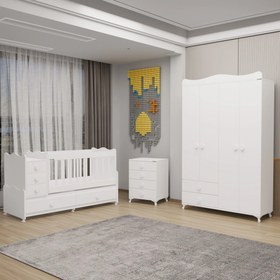 Resim Garaj Home Melina Bebek Odası Yıldız 4 Kapaklı ve Şifonyer - Beyaz 