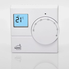 Resim İnferno Inferno TRT030DN Kablolu Dijital Oda Termostatı Beyaz Renkli LCD Ekranlı Hassas Ölçüm 