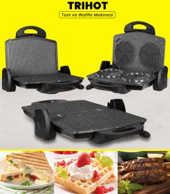 Resim GoldMaster Trihot 3 In 1 Granit Çıkarılabilir Plakalı Waffle Izgara Tost Makinesi 6 Dilim Siyah 