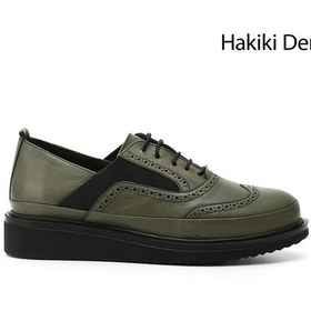 Resim Diğer Kadın Yeşil Bağcıklı Dolgu Taban Hakiki Deri Ayakkabı Gdza134m0402 Yeşil 