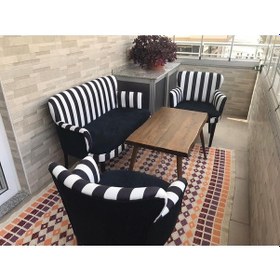 Resim Azra Mobilya Çay Seti Oturma Grubu Oturma Takımı Koltuk Takımı Ahşap Mobilya Takımı Balkon Bahçe Mobilyası 7009 