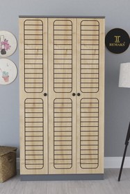 Resim Remaks Fuga 3 Kapaklı Elbise Dolabı - Antrasit Gövde Meşe Kapak 