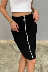 Resim Tam Moda Kadın Siyah Fermuarlı Kalem Etek 