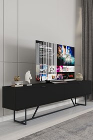 Resim MİLVAKİ Siyah Televizyon Ünitesi, Televizyon Sehpası Metal Ayaklı, Modern, Minimalist 