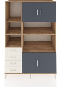 Resim Kronos Dolap 8 Raflı 4 Çekmeceli 4 Kapaklı 132x59x195 Çam-ant... Çam 