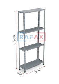 Resim Rafax, 30x90xH:200, 4 Raflı Çelik Raf, Depo Rafı, Arşiv Rafı Gri 