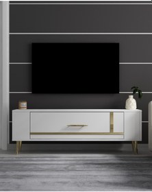 Resim Retrop1ct Tv Sehpası Beyaz-altın 