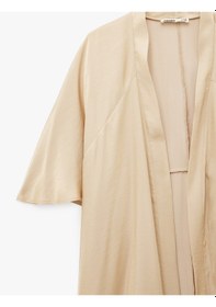 Resim Koton Rahat Kalıp Geniş Kol Uzun Saten Kimono Ceket Lıght Gold 6sak50100uw Lg2 