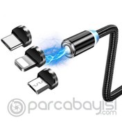 Resim ALLY 1M Magnetic-Mıknatıslı Usb Şarj Kablosu 3 Başlık iPhone+Type-C+Micro Aynı Gün,Hızlı Kargo !!