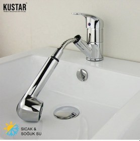 Resim Kustar Berber Aç Kapa Spiral Hortumlu Lavabo Bataryası 150 CM 