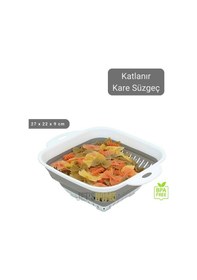 Resim Katlanır Süzgeç Bpa Free Makarna Süzgeci Sebze Süzgeci Kare Süzgeç 27x22x9 Cm Beyaz Gri 