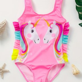 Resim Kızlar için Sevimli Pembe Unicorn Tek Parça Mayo - Kolsuz, Fırfır Detaylı, Esnek Polyester Kumaş, Plaj & Havuz Partileri için Mükemmel, Gençlerin Mayo|Unicorn Temalı Mayo|Elde Yıkanabilir Kumaş 
