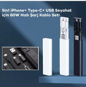 Resim Ally 5in1 Apple Uyumlu iPhone+ Type-c+ Usb Seyahat İçin 60w Hızlı Şarj Kablo Seti- 5775 