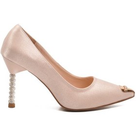 Resim Bej Saten İnce Taşlı Topuklu Kadın Abiye Ayakkabı 357191 Z Bej Saten 