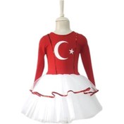 Resim Türk Bayraklı Milli Bayramlar 6-7 Yaş Beyaz Tütülü Kırmızı Beyaz Kostüm 