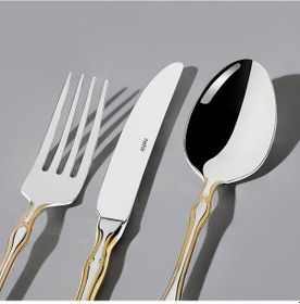 Resim Nehir Adriana Altın Sade 6 Kişilik 36 Parça Çatal Kaşık Bıçak Takımı Altın - Gümüş 