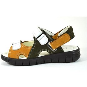 Resim Bayrak 03 Hakiki Deri Haki Cırtlı Ortopedik Erkek Çocuk Sandalet Haki 