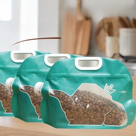 Resim 3 Adet Taşınabilir Köpek Maması Saklama Çantaları - Çift Katmanlı Büyük Kapasiteli Tahıl Depolama Torbası, Kedi ve Köpek Mama Saklaması İçin Uygun ve Yeniden Kullanılabilir 
