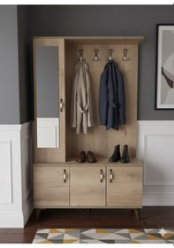 Resim Duo 3 Kapaklı Portmanto Vestiyer Ayakkabılık Dolap Meşe - M1 Meşe 