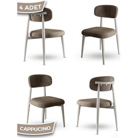 Resim Canisa Laos Serisi 4 Adet Cappucino Mutfak Sandalyesi Beyaz Metal İskeletli 1. Sınıf Babyface Kumaş Cappucino Sandalye Ayaklar Beyaz 