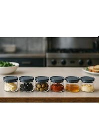 Resim 6'lı Borosilikat Cizgili Cam Kahvaltılık Seti - Sızdırmaz Silikonlu Plastik Kapak - 90 X 70 Mm-400 Ml Beyaz 