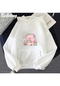 Resim Beyaz Sevimli Küçük Domuz Oyuncu Kulaklıklar İle Kawaii Harajuku Kari Beyaz 